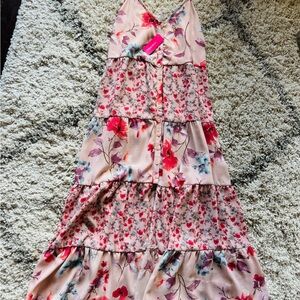 Xhilaration Womens Pink Floral  Dress Strapless Size S NWT